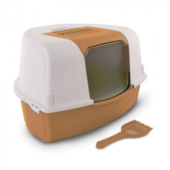 MP Bergamo Cat Toilet Ariel Corner Litter Tray And Scoop, Light Orange (Pack of 3)