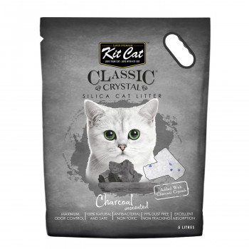 Kit Cat Classic Crystal Cat Litter Charcoal Unscented, (5 L) (Pack of 10)