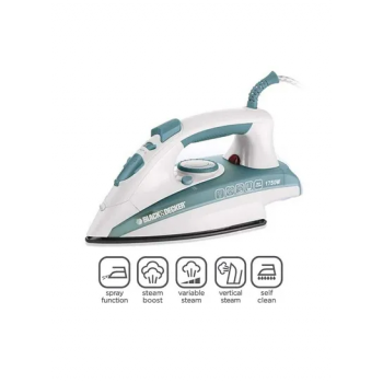 Black+Decker Steam Iron with Non-Stick Soleplate/Self Clean Function 300 ml 1750 W X1600 Green/White